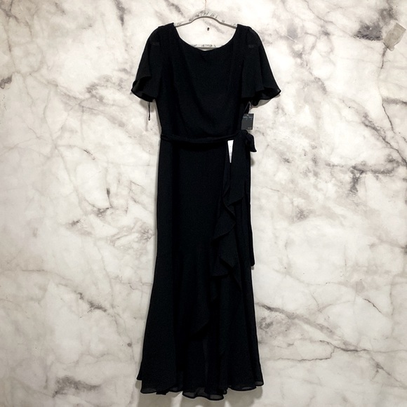 Gabby Skye Belted V-Back Ruffle Dress - Black - Picture 3 of 12